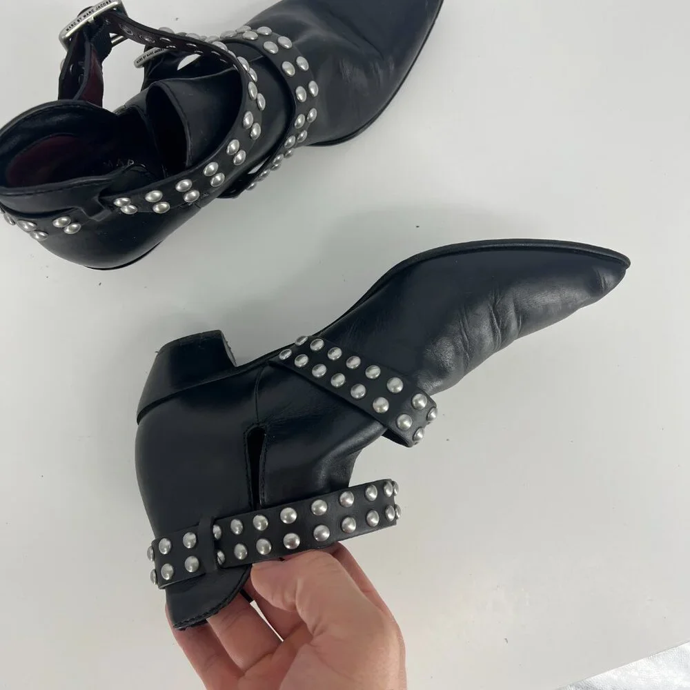 MARC BY MARC JACOBS CARROLL BLACK LEATHER STUDDED ANKLE BOOTIES EUR 39 US 9